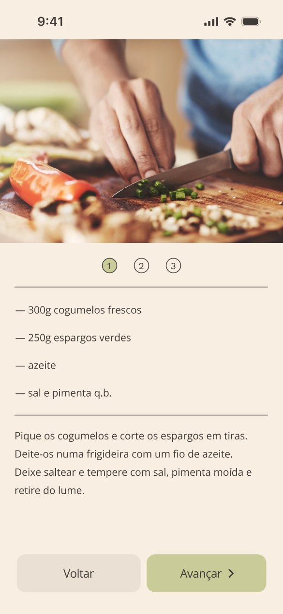 Cooking mode showing step one of the recipe with its ingredients and instructions