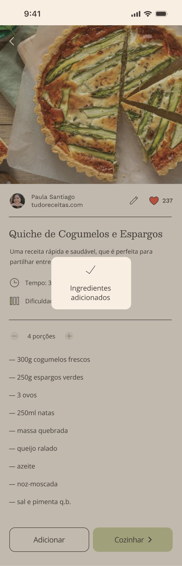 Confirmation that the ingredients were added