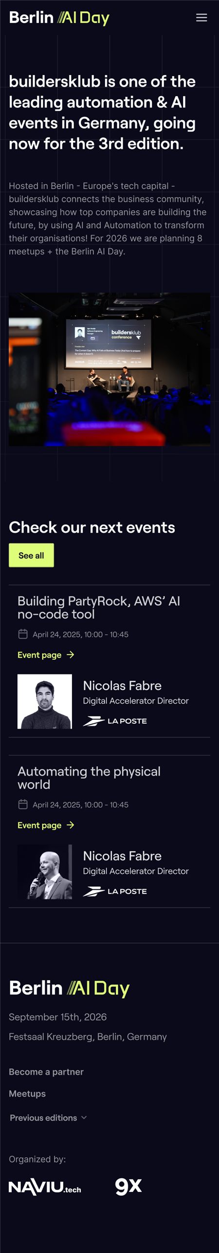 Homepage after the event page on mobile