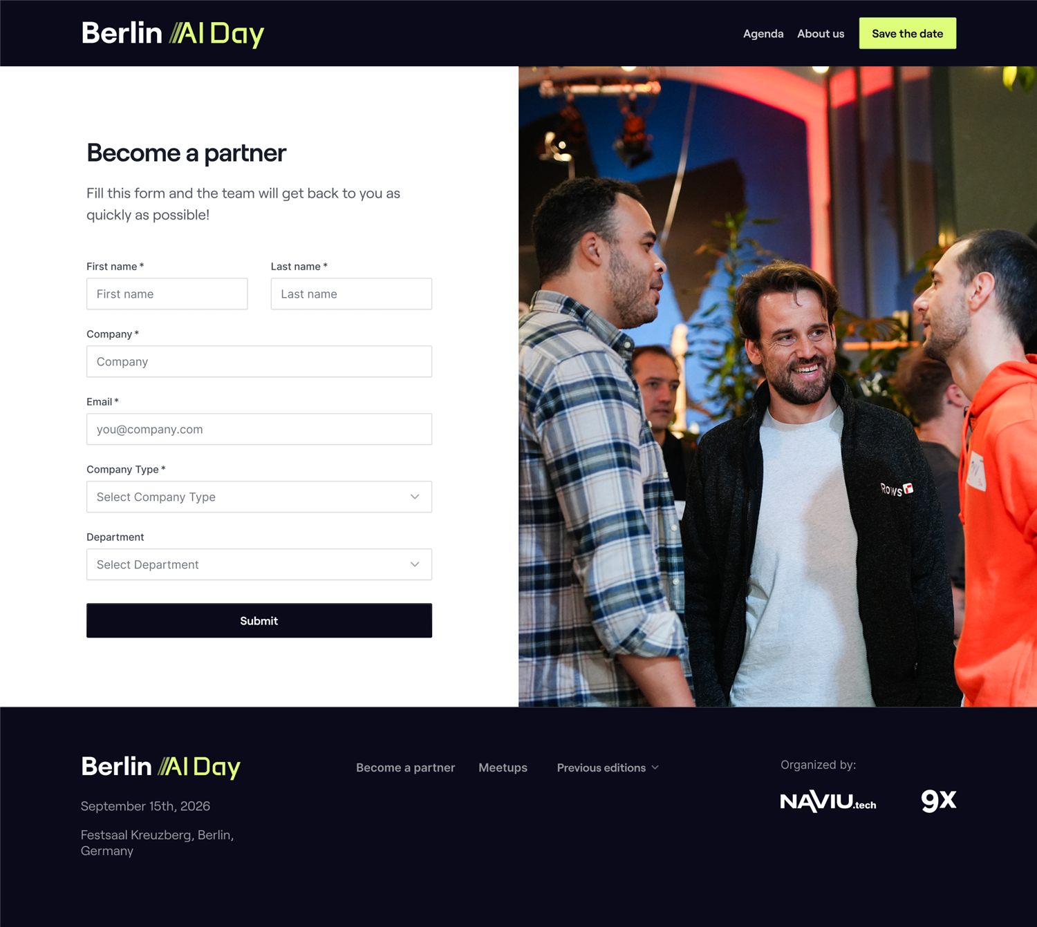 Become a partner page on desktop: a partnership enquiry form