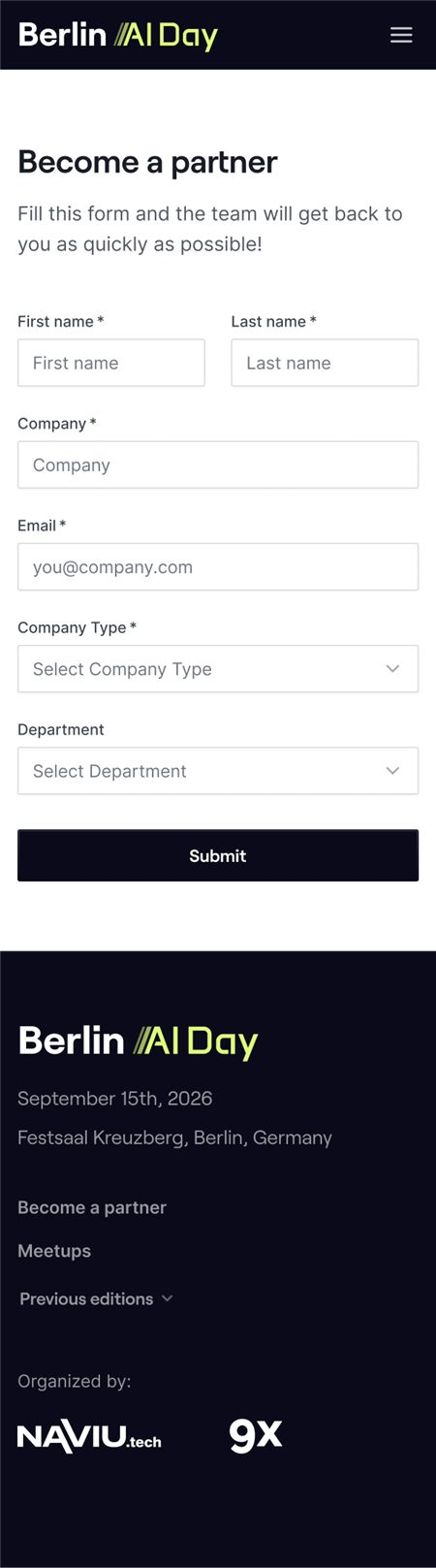 Become a partner page on mobile