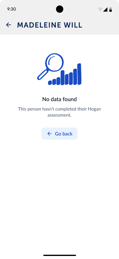 Empty state explaining that a colleague hasn't completed their Hogan assessment yet