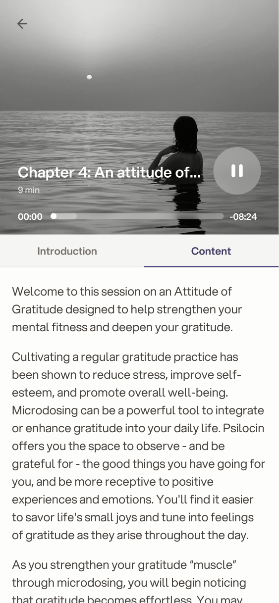 Chapter 4 Content tab playing the audio narration, with the chapter text below