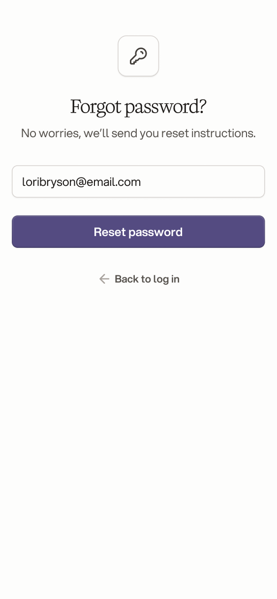 Forgot password screen asking for an email to send reset instructions to