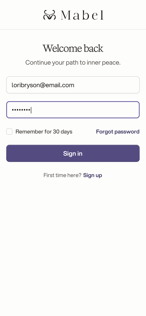 Log in screen filled in, with the Sign in button enabled
