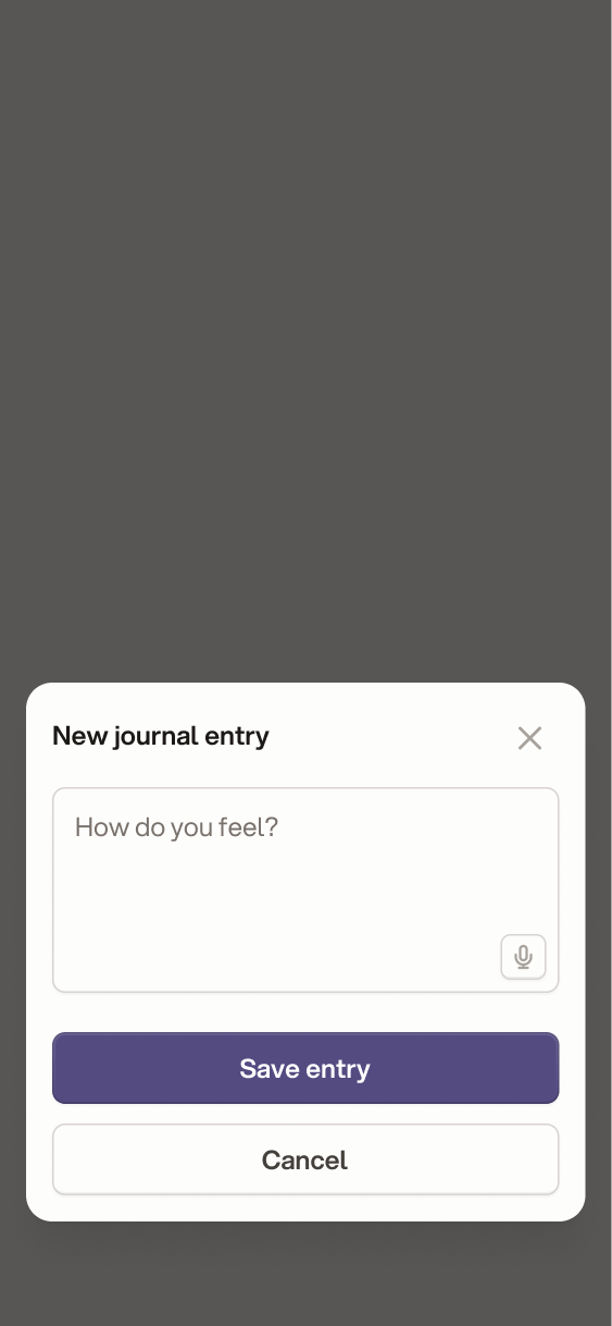 New journal entry sheet asking How do you feel, with a microphone button for voice journaling