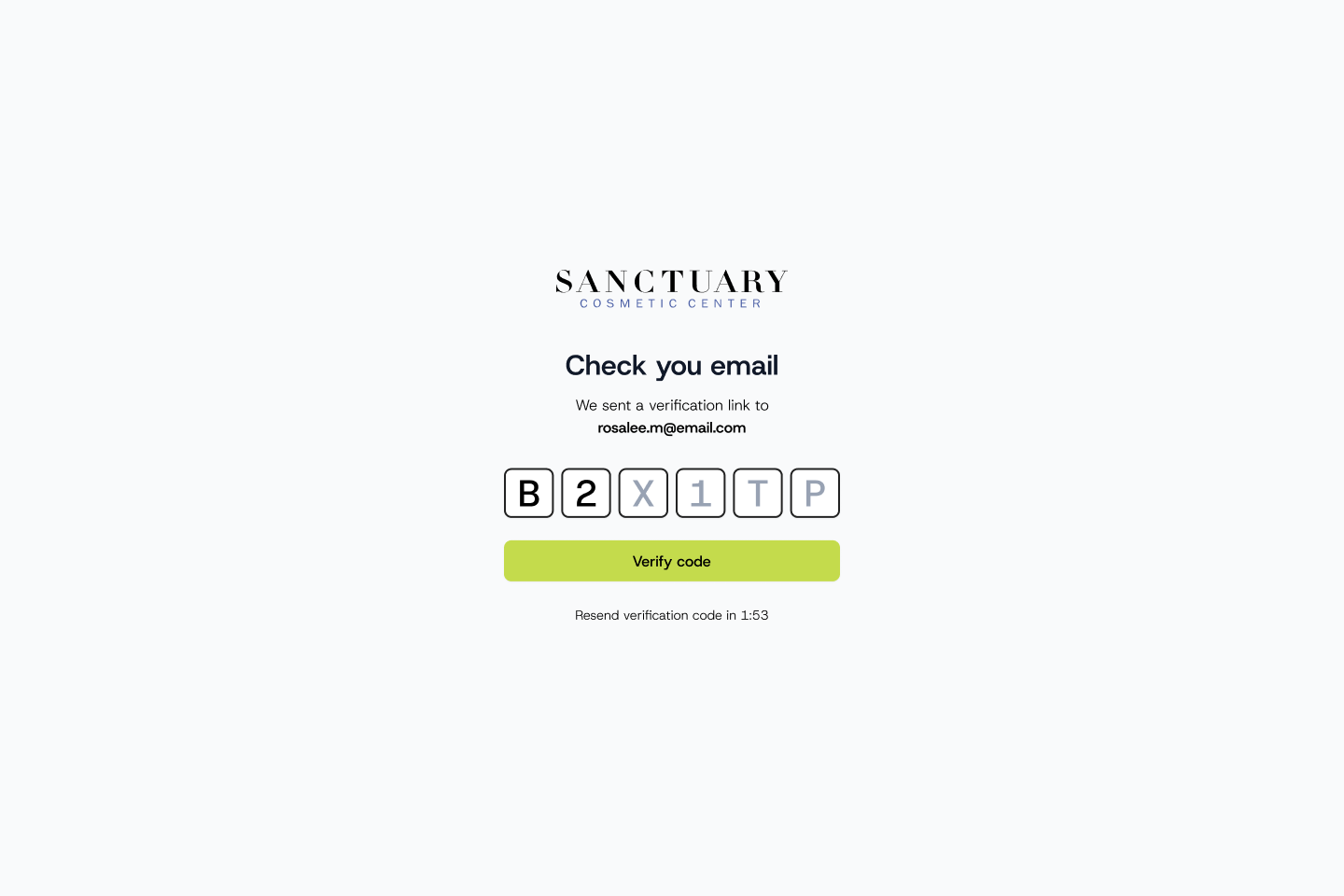 Email verification code screen